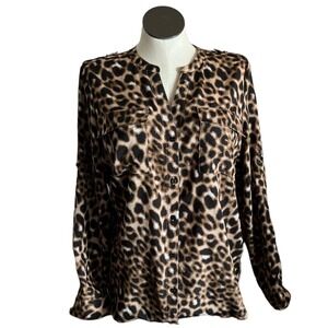Calvin Klein womens size large Blouse animal print tan brown black leopard print